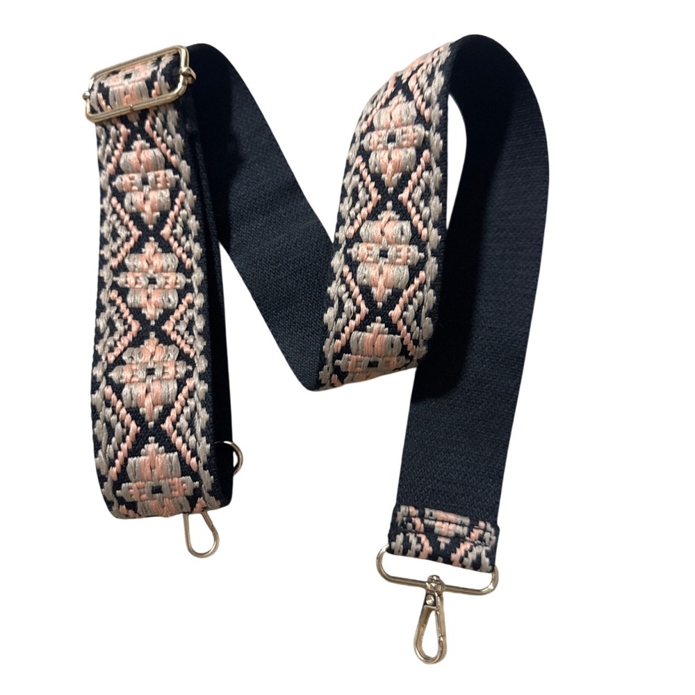 Unbranded Women's‎ Peach Tan Black  Embroidered Crossbody Purse Strap